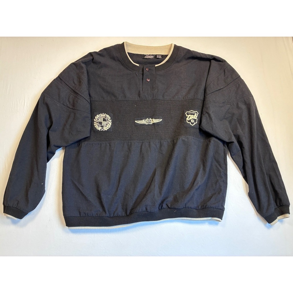 Street Scenes Men's XL Knit Windbreaker Jacket Henley Button Front Black